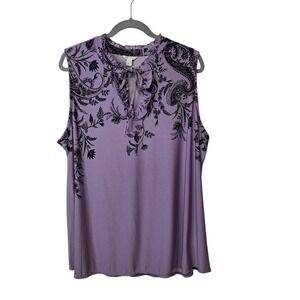 Cato Est 1946 Womens 22/24W Tie Front Ruffle Neck Top Sleeveless Purple Paisley